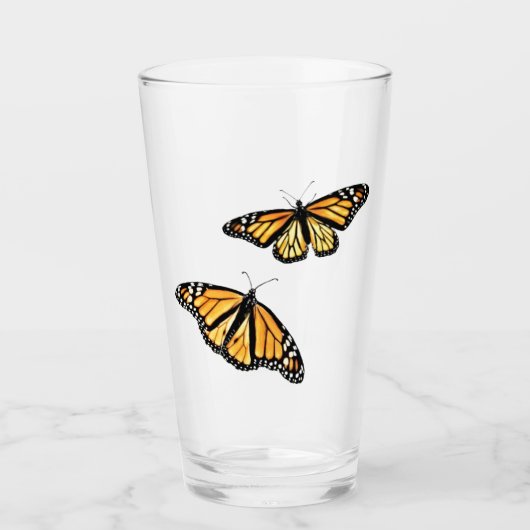 16 oz glazen tumbler Twee monarchvlinders (Voorkant)