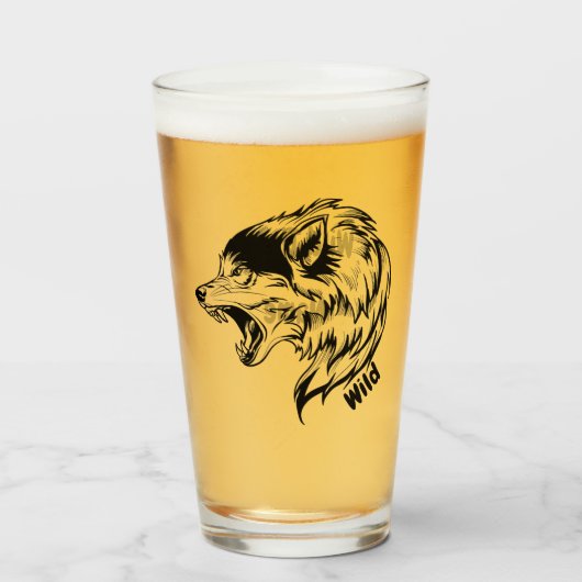 16 oz (ounce) pint bierglas - "Wolf-Wild" Glas (Voorkant gevuld)