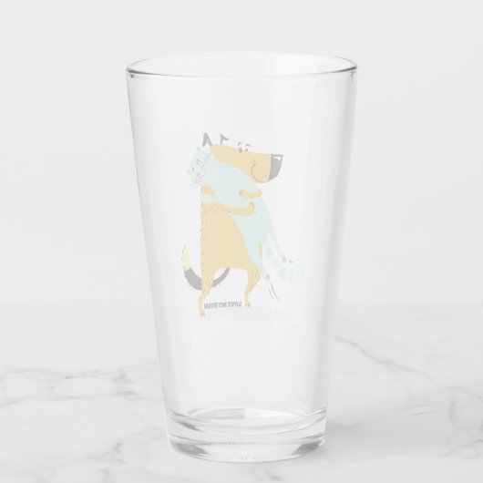 16 oz. Pint glas met hond en kat knuffelen (Achterkant)