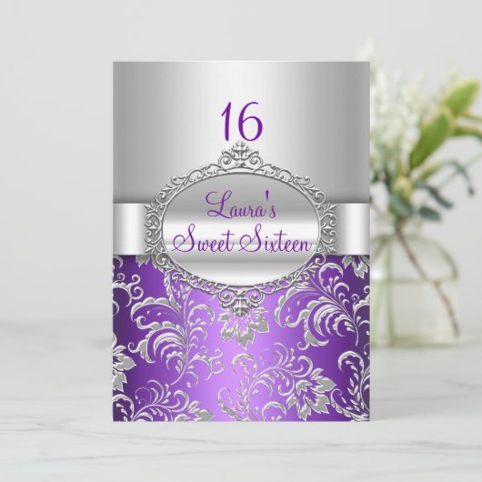 16 Paarse en zilveren aankondigingen (Staand voorkant)