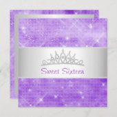 16 Paarse glitter Silver Jewel Tiara Party 1 Kaart (Voorkant / Achterkant)