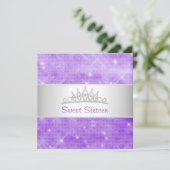 16 Paarse glitter Silver Jewel Tiara Party 1 Kaart (Staand voorkant)