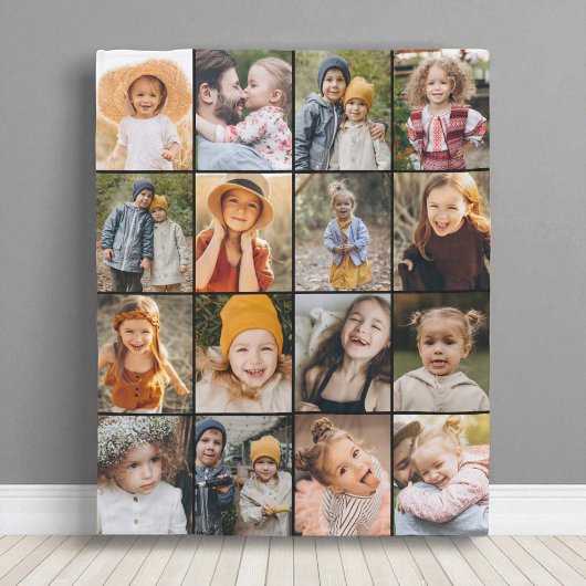16 Photo Collage Modern Personalized Custom Color  Fleece Deken