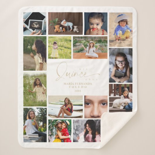 16 Photos Collage Timeline Life Quinceañera Sherpa Deken (Voorkant)