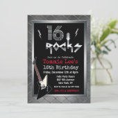 16 Rocks Rockstar gitaar 16e verjaardag uitnodigin Kaart (Staand voorkant)