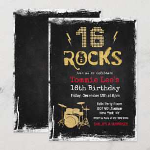 16 Rocks Rockstar Gitaar 16e Verjaardagsuitnodigin Kaart