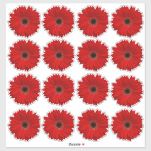 16 Rode Gerbera Daisy Flower Kiss-Cut Stickers