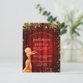 16 rode gouden glitter-kledingfeest uitnodiging briefkaart (Staand voorkant)