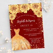 16 rode gouden glitterjurk rozen luxe kaart