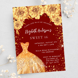 16 rode gouden glitterjurk rozen luxe kaart