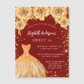 16 rode gouden glitterjurk rozen luxe magnetische uitnodiging (Voorkant)