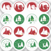 16 Rode Groene Kerst Holiday Winter Scène Set Sticker (Voorkant)