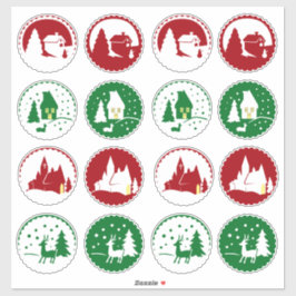 16 Rode Groene Kerst Vakantie Winter Scène Set Sticker