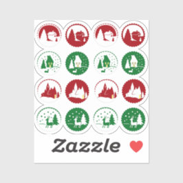 16 Rode Groene Kerst Vakantie Winter Scène Set Sticker