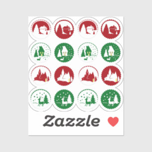 16 Rode Groene Kerst Vakantie Winter Scène Set Sticker