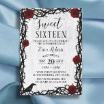 16 Rode roze en Thorn Elegant Fairytale Rustic Kaart<br><div class="desc">Sweet 16 Red Rose & Thorn Elegant Fairytale Rustic Birthday Invitations.</div>