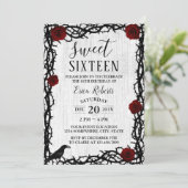 16 Rode roze en Thorn Elegant Fairytale Rustic Kaart (Staand voorkant)