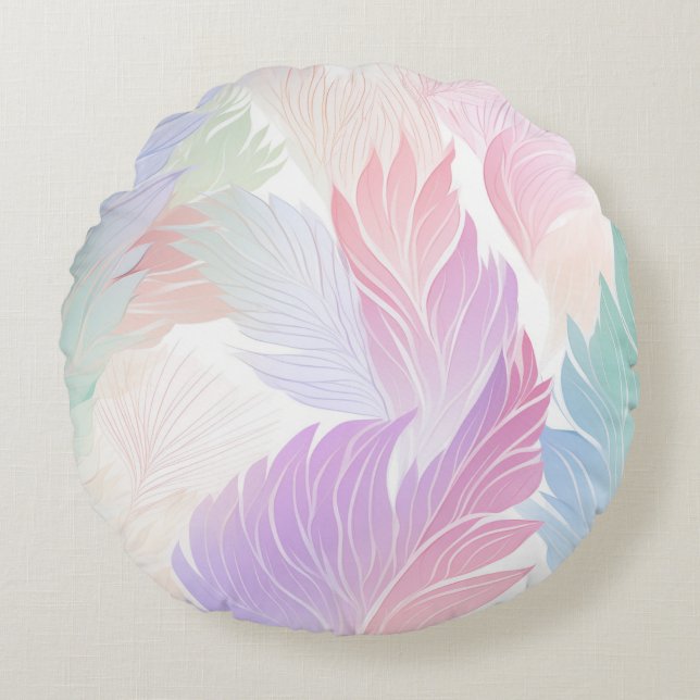 16" Ronde Sierkussen, Pastelbladeren Rond Kussen (Voorkant)