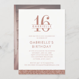 16 Roos Blush Roze Glitter Foto Birthday Kaart