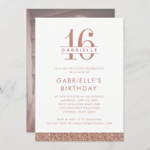 16 Roos Blush Roze Glitter Foto Birthday Kaart