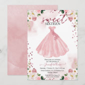 16 Roos Gold Blush Waterverf Flowers Dress Kaart (Voorkant / Achterkant)