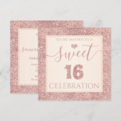 16 Roos Gold Faux Glitter Birthday Party Kaart (Voorkant / Achterkant)