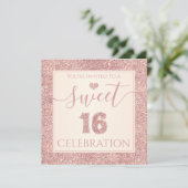 16 Roos Gold Faux Glitter Birthday Party Kaart (Staand voorkant)