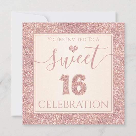 16 Roos Gold Faux Glitter Birthday Party Kaart (Voorkant)