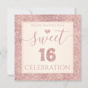 16 Roos Gold Faux Glitter Birthday Party Kaart