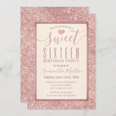 16 Roos Gold Faux Glitter Birthday Party Kaart (Voorkant / Achterkant)