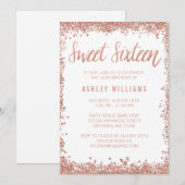 16 Roos Gold Faux Glitter Birthday Party Kaart (Voorkant / Achterkant)