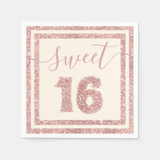 16 Roos Gold Faux Glitter Birthday Party Servet (Voorkant)