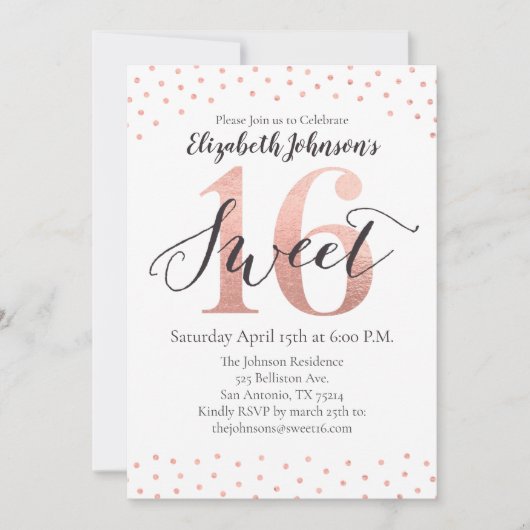 16 Roos Gold Foil Birthday Invitation Kaart (Voorkant)