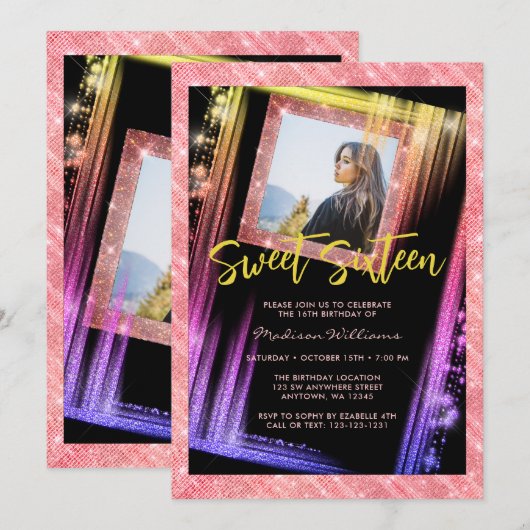 16 Roos Gold Sparkle Glitter - Aangepaste foto Kaart (Voorkant / Achterkant)