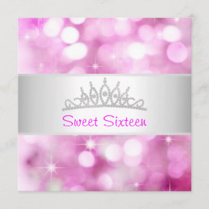 16 roze belletjes Silver Jewel Tiara Party 18 Kaart
