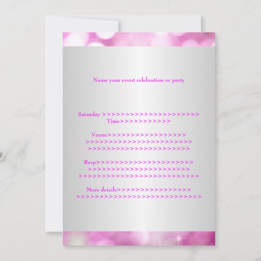 16 roze belletjes Silver Jewel Tiara Party 18 Kaart (Achterkant)