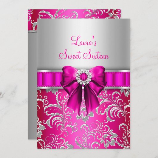 16 Roze en zilveren aankondigingen (Voorkant / Achterkant)