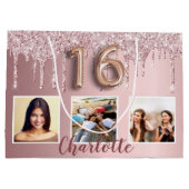 16 roze glitter druppelt foto-monogram 16e groot cadeauzakje (Achterkant)