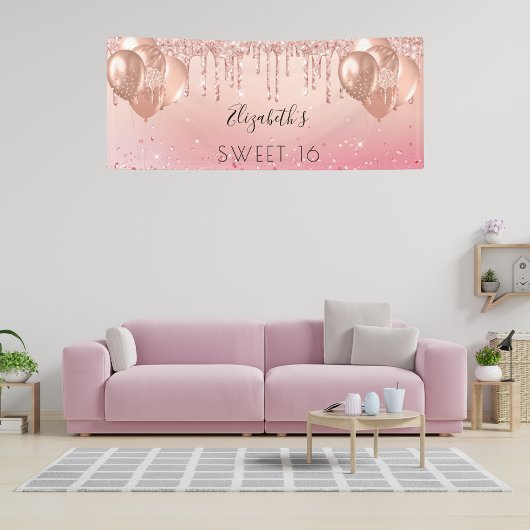 16 roze roze roze goudballonnen spandoek