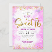 16 roze Waterverf Gold Girly Glam Birthday Kaart (Voorkant)