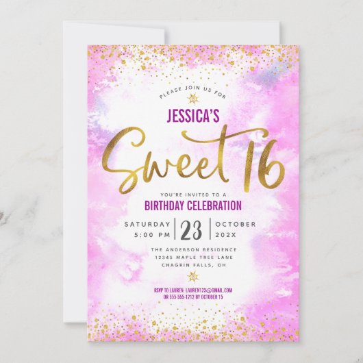 16 roze Waterverf Gold Girly Glam Birthday Kaart