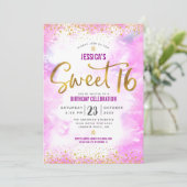 16 roze Waterverf Gold Girly Glam Birthday Kaart (Staand voorkant)