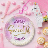 16 roze Waterverf Gold Glam Girly Birthday Papieren Bordje (Feest)