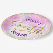 16 roze Waterverf Gold Glam Girly Birthday Papieren Bordje (Gekanteld)
