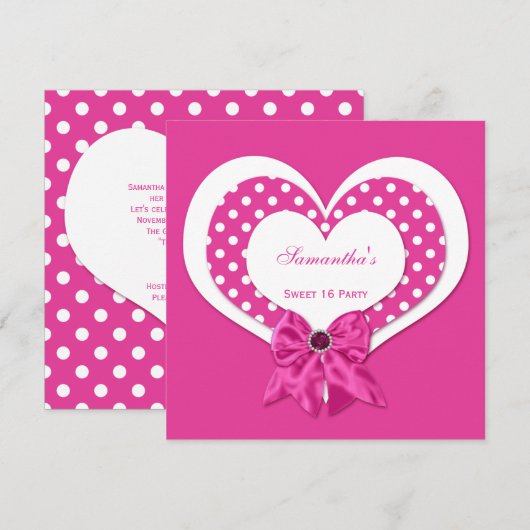 16 roze witte harten roze juwelen pooldots kaart (Voorkant / Achterkant)