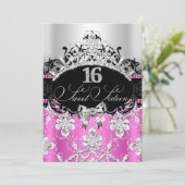 16 roze zilver Sparkle Tiara Birthday Invite Kaart (Staand voorkant)