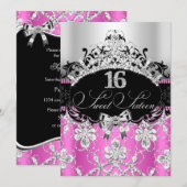 16 roze zilver Sparkle Tiara Birthday Invite Kaart (Voorkant / Achterkant)