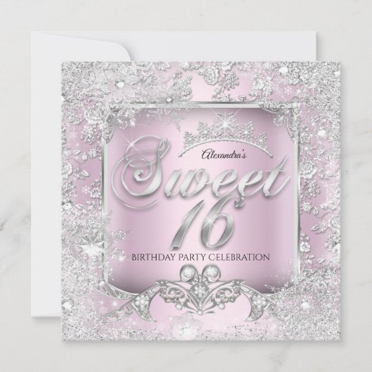16 roze zilver Tiara Winter Wonderland Party Kaart (Voorkant)