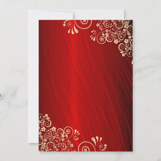 16 Ruby Red Gold Swirls Party Invitation Kaart (Achterkant)