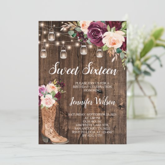 16 Rustic Boho Floral String Lights Invitati Kaart (Staand voorkant)